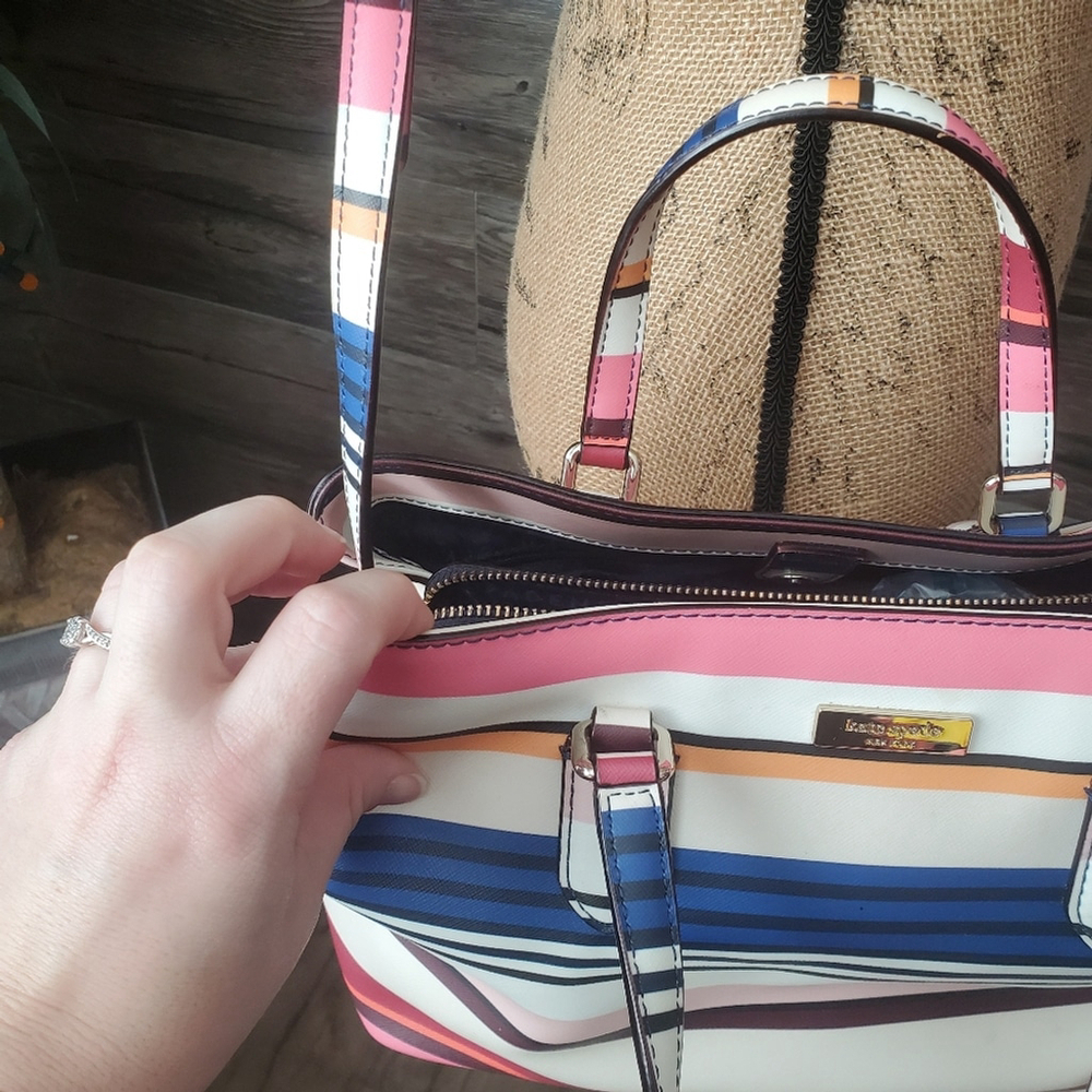 Kate Spade Laurel Way Berber Stripe Pink Tote Crossbody - Picture 3 of 14